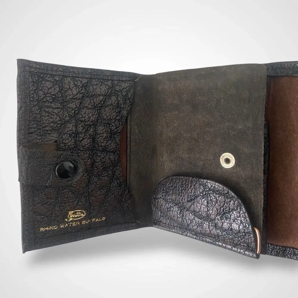 Justin Rhino Water Buffalo Key Holder Wallet Brown Leather Vintage Handmade